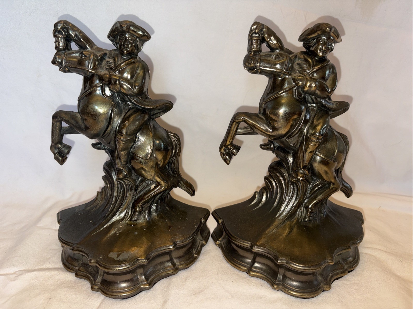 Vintage 1974 SCC Paul Revere Midnight Ride Cast Metal Bookends Set Brass Plate