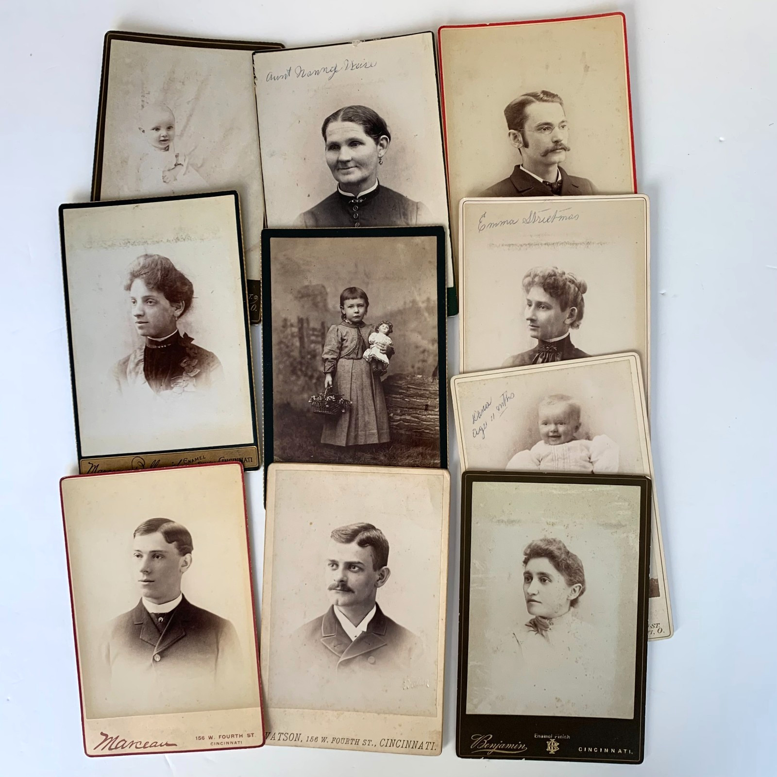Antique Cabinet Card Photo Lot (10) Cincinnati Ohio 1880s Victorian Marceau Wats