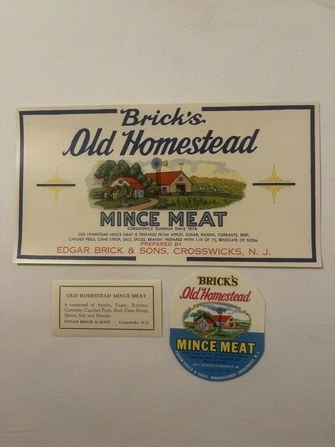 Antique 1910s-1930s Brick's Old Homestead Mince Meat Label Set 🏡 NJ NOS