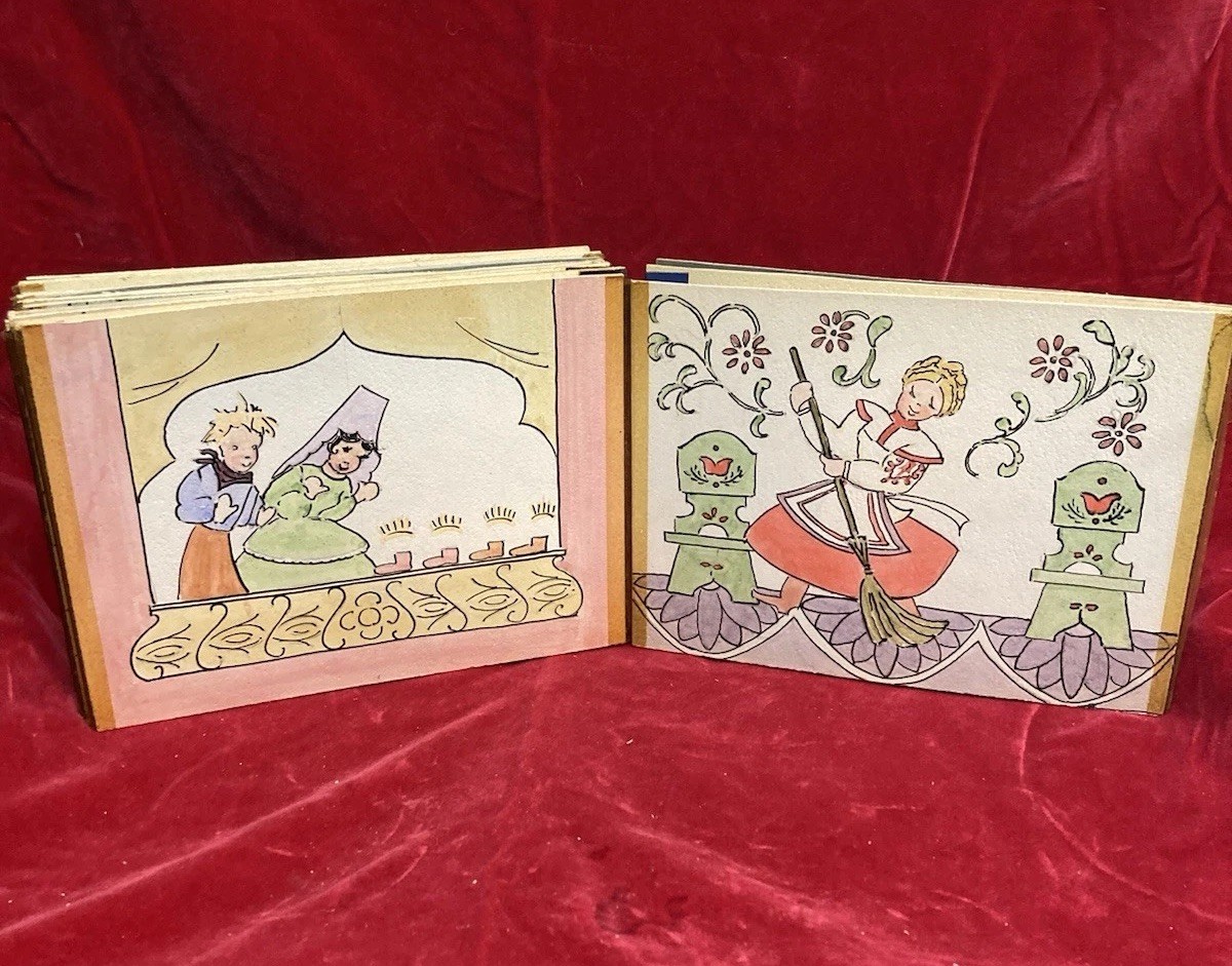Mid Century Hand Painted Storybook Panorama Folk Art Mantel Frieze 28 Panels