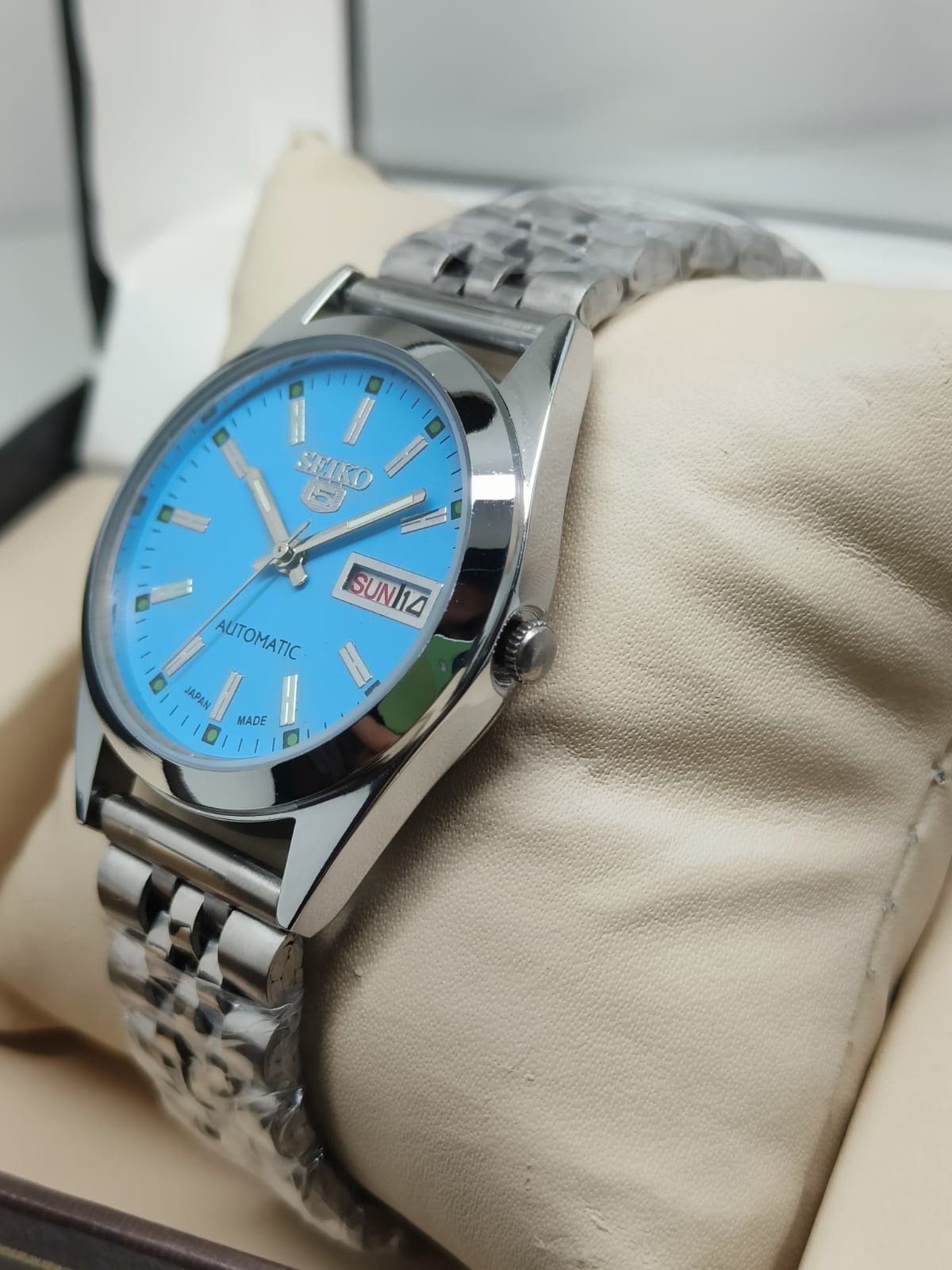 Vintage Seiko automatic movement mechanical men\'s wristwatch Blue Dial 