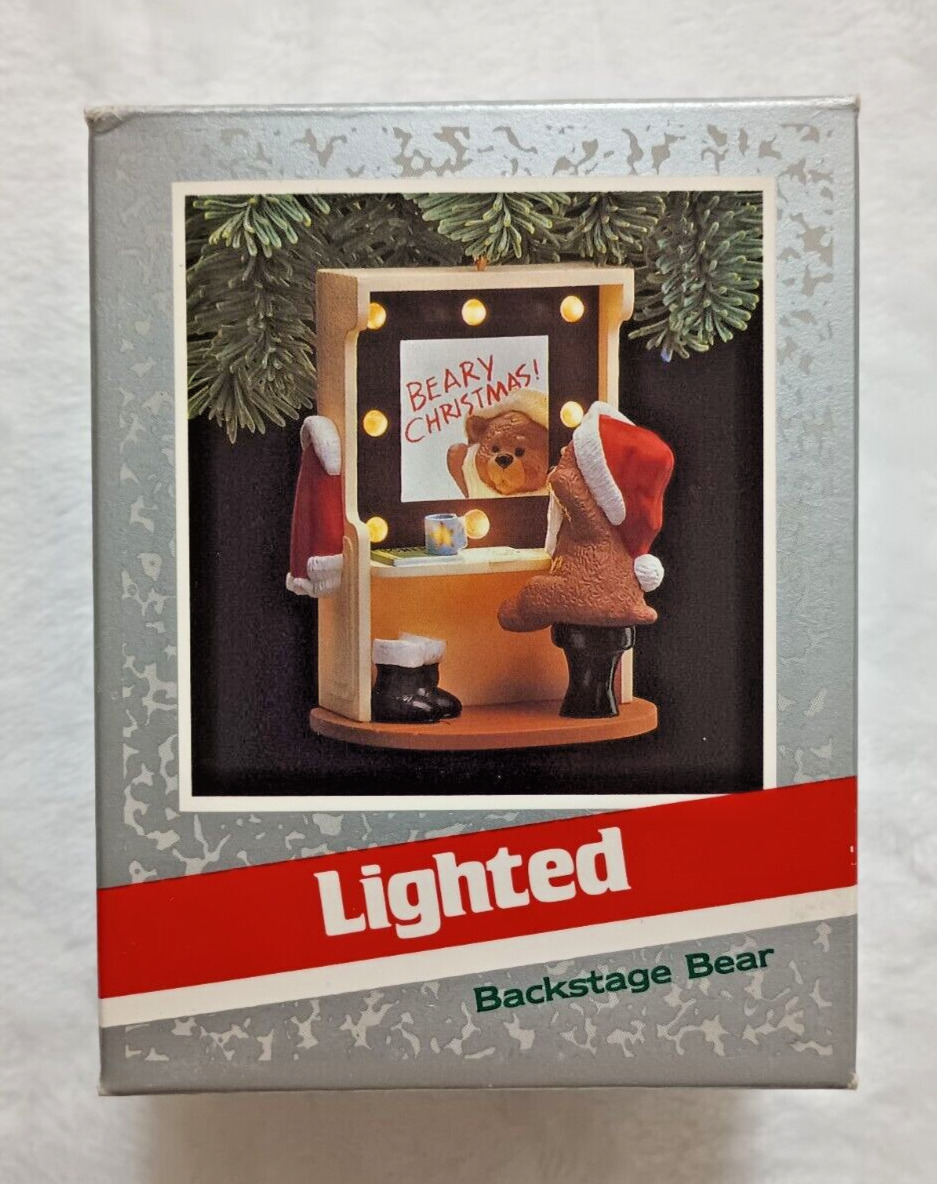 1989 Hallmark Keepsake Lighted Backstage Bear Ornament Vintage UL Listed