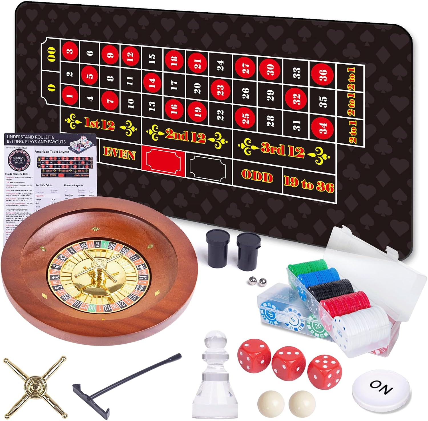 10 Inch Premium Solid Wood Roulette Wheel & Craps Set with Double-Sided