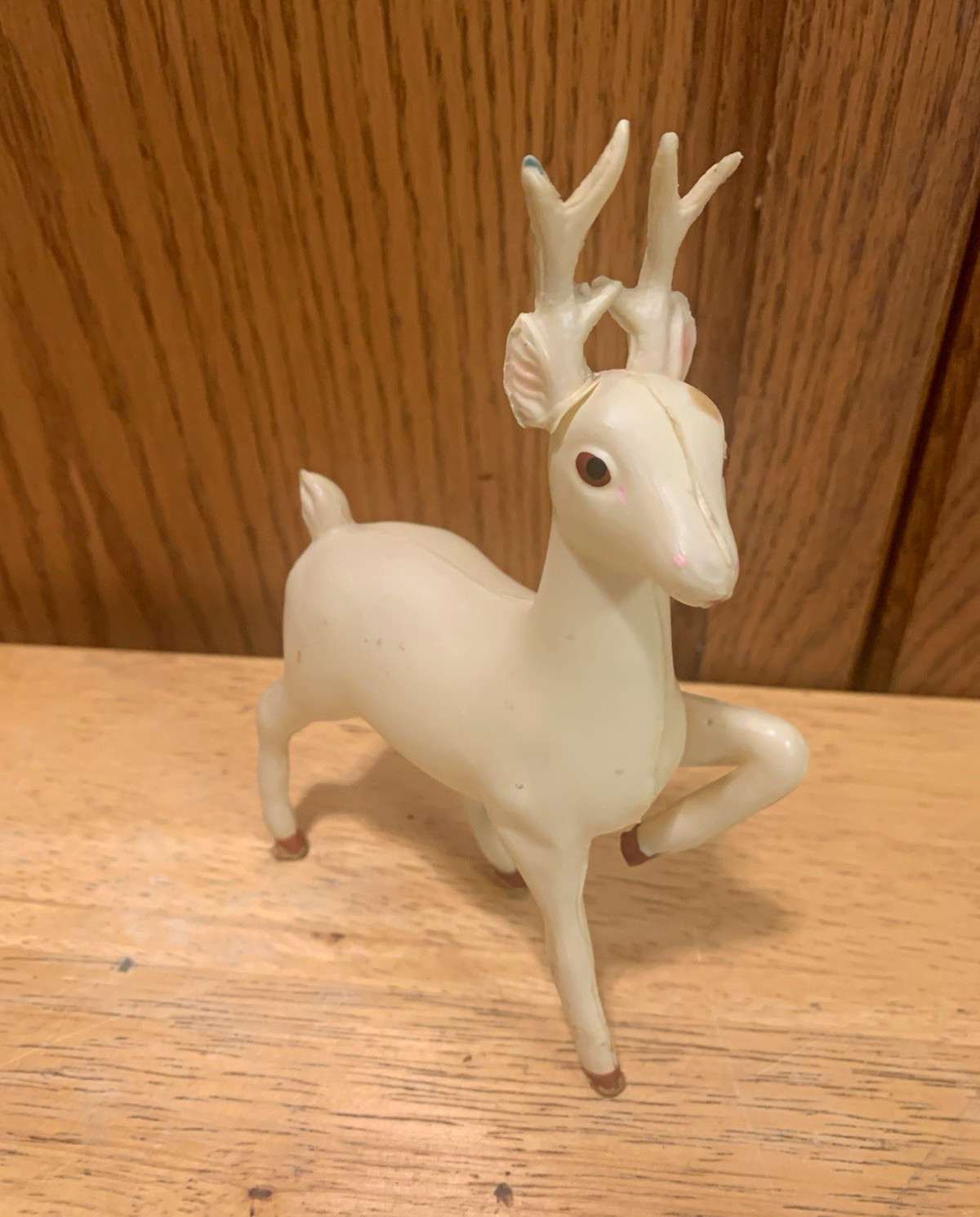 Vintage Christmas Prancing Reindeer Soft Plastic with Pink Ears-6.25 In.  Japan