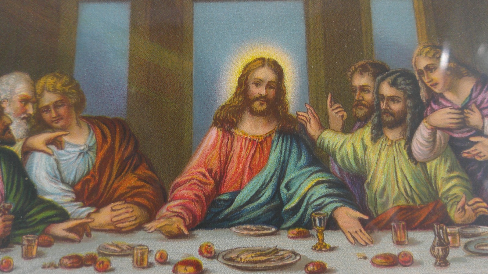 Vintage Zabateri Last Supper Lithograph Jesus Apostles MCM Framed 16\