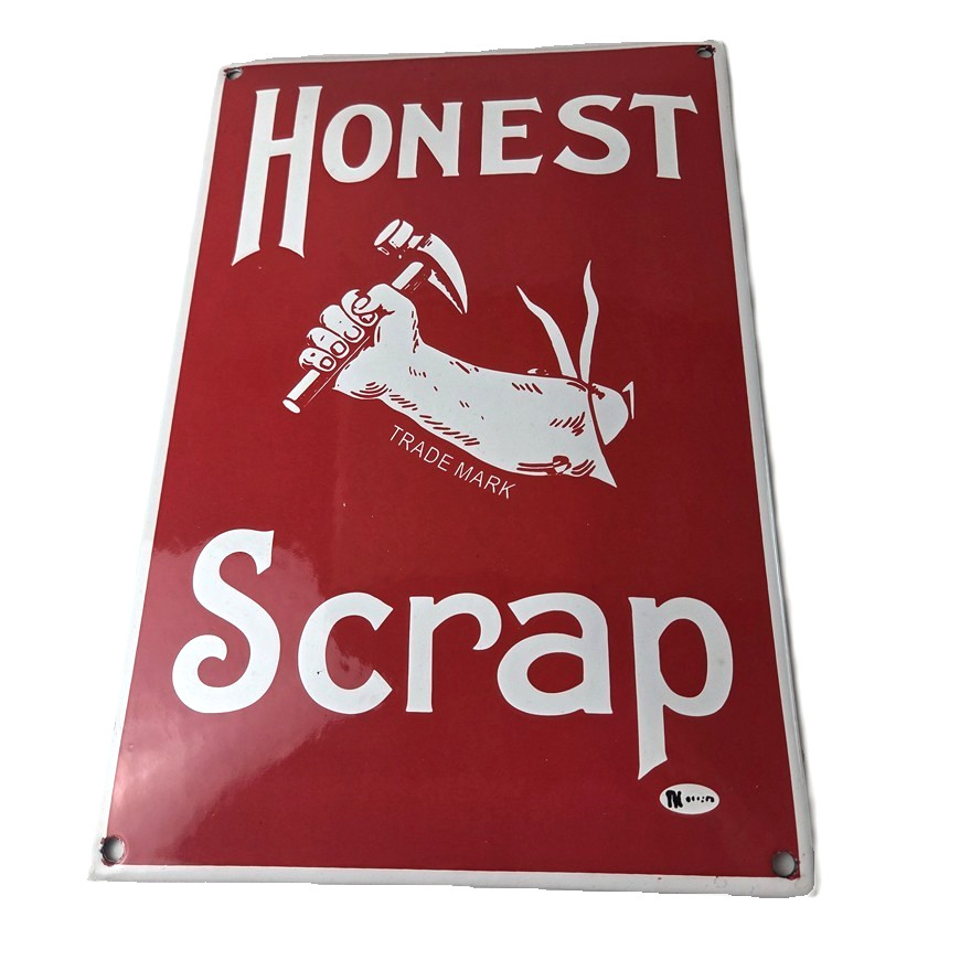 Vintage Honest Scrap Tobacco Chew Porcelain Sign - General Store Advertising Vintage Honest Scrap Tobacco Chew Porcelain Sign - General Store Advertising