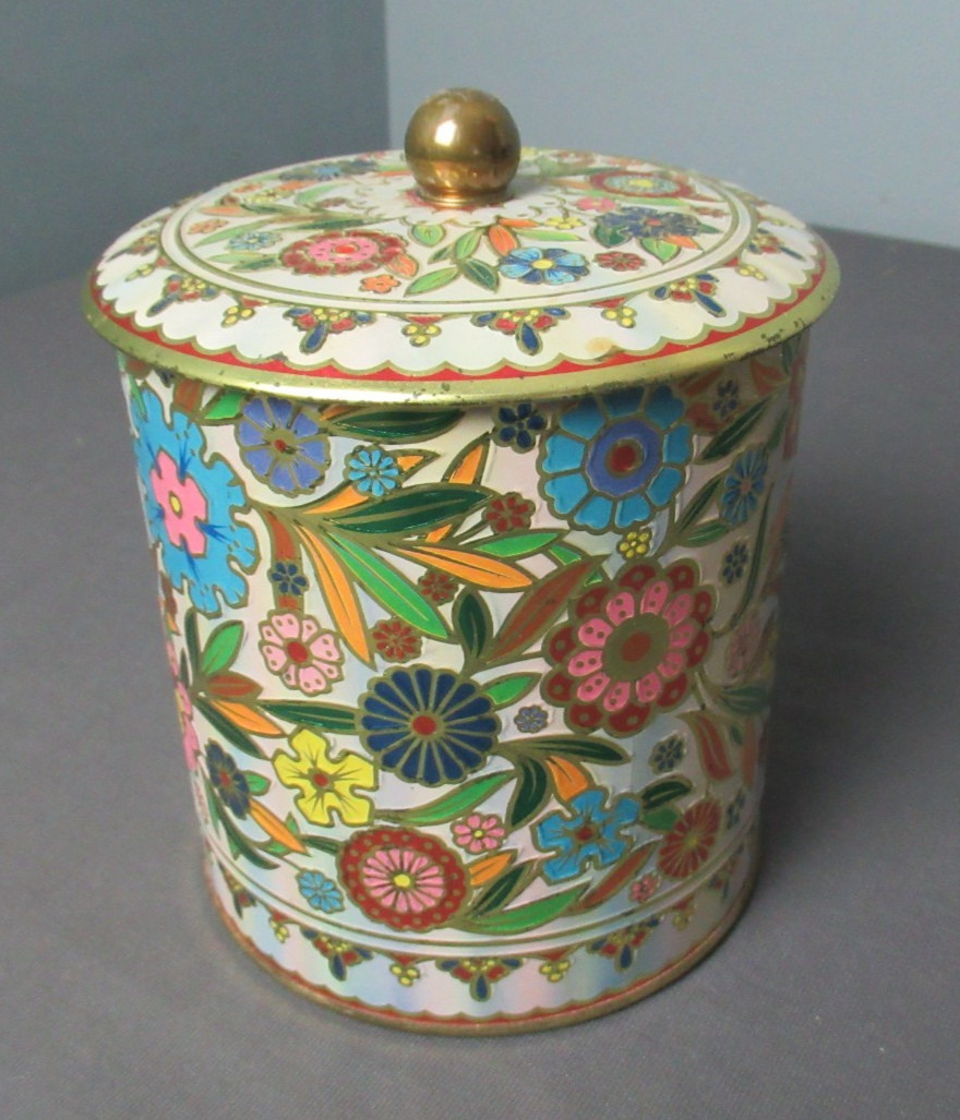 Vintage Floral Daher Tin Metal Retro Mod Container w/ Lid  Made In England g6 tb