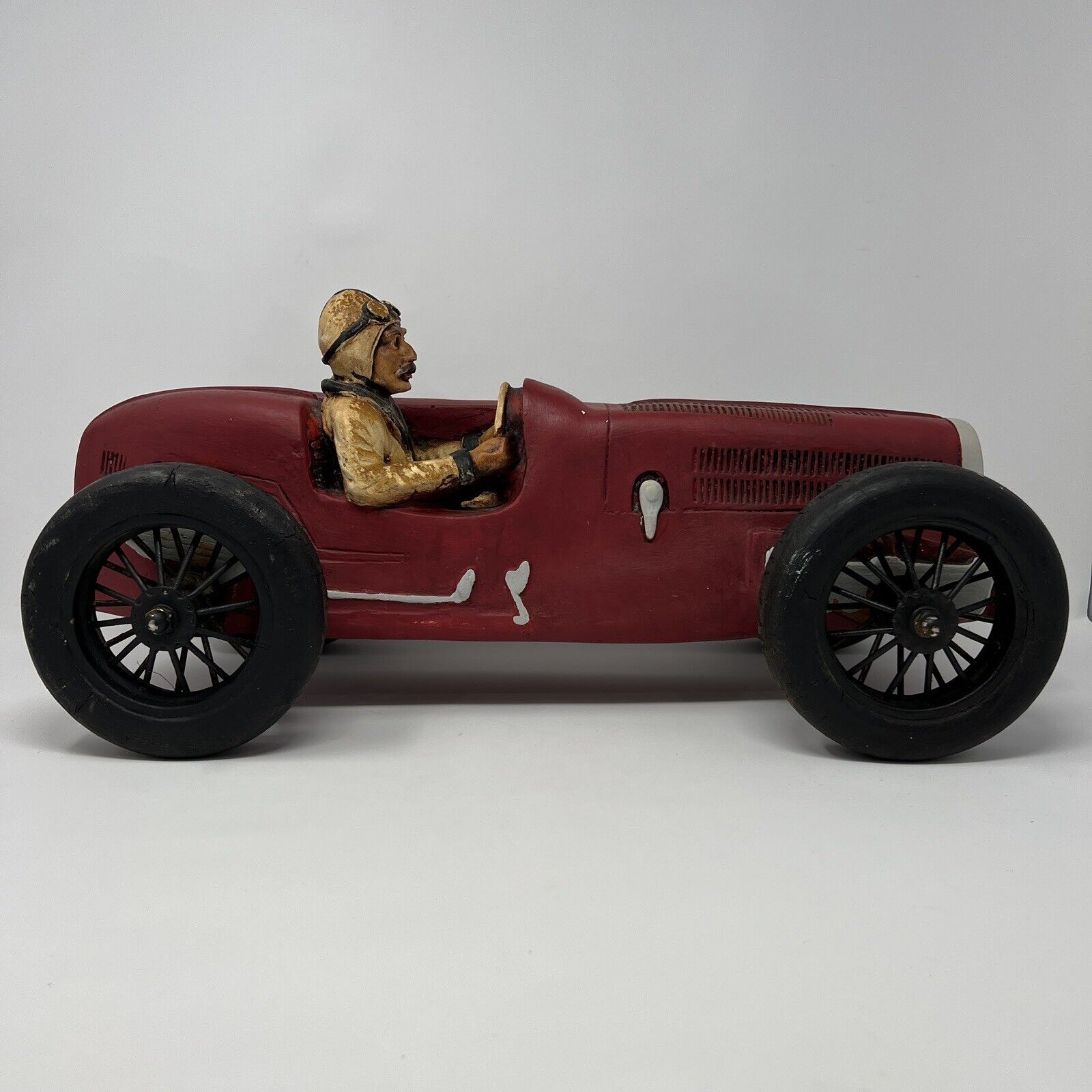 Rare Vintage Bugatti Large Racing Sport Car Classic Model Sculpture with Driver