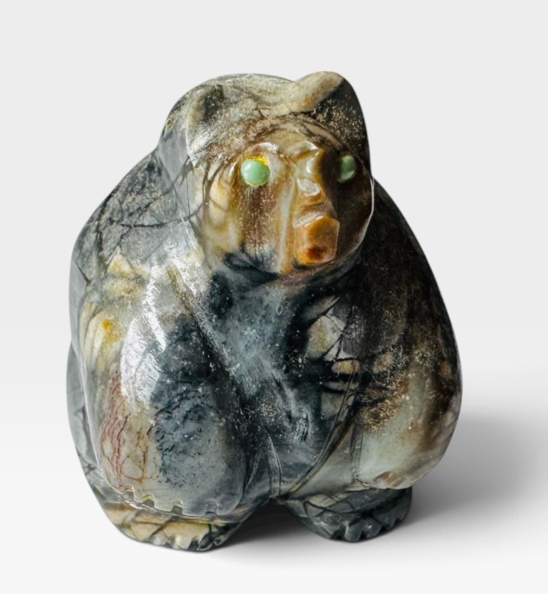 Bear Zuni Fetish Carving Prudencia Quam 1995 Picasso Marble with Cert of Auth