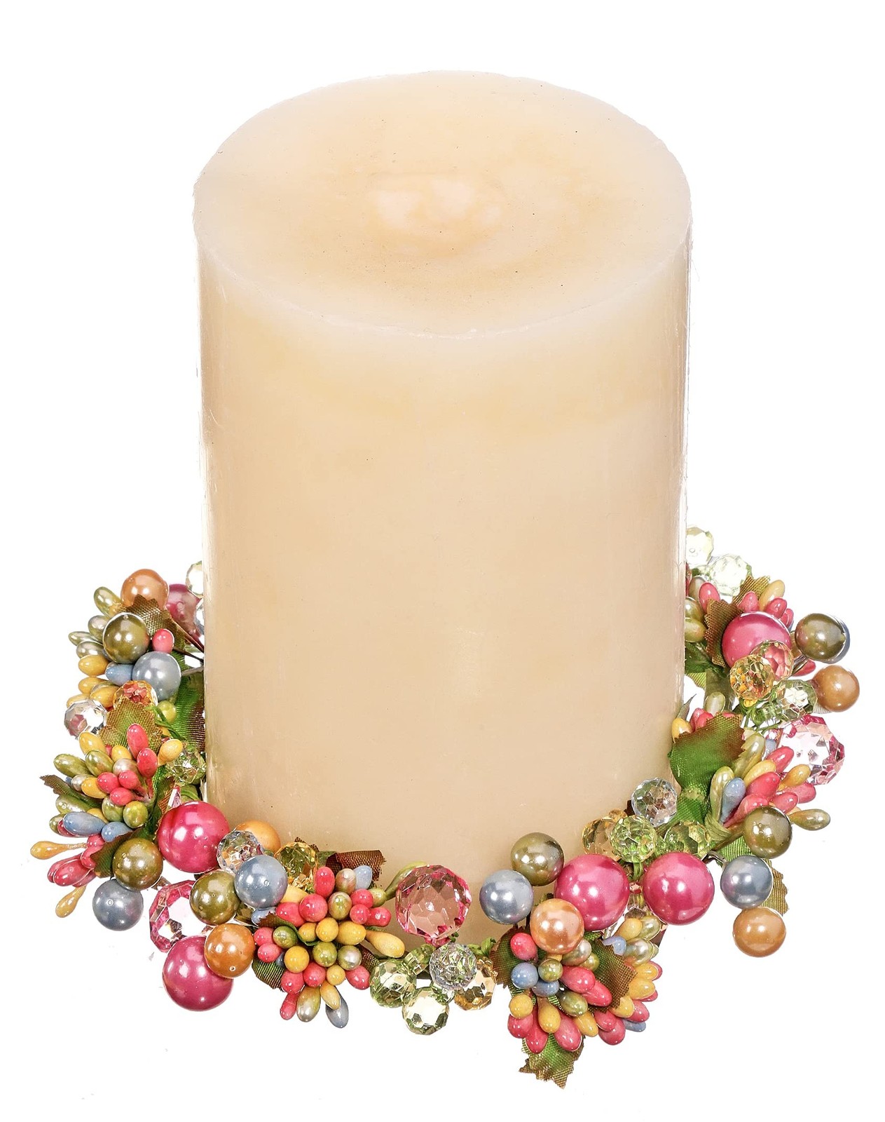 6 Inch Spring Crystal and Pearlized Berry Candle Ring, Holds 3.75 Inch Pillar...