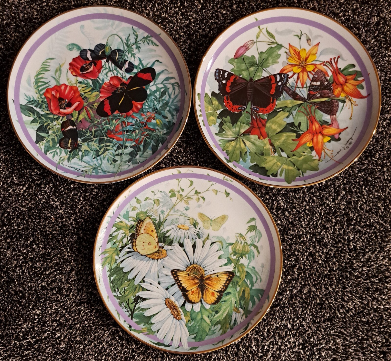3 Pcs Butterfly Garden Plates, Paul J Sweany, The Hamilton Collection, 1986