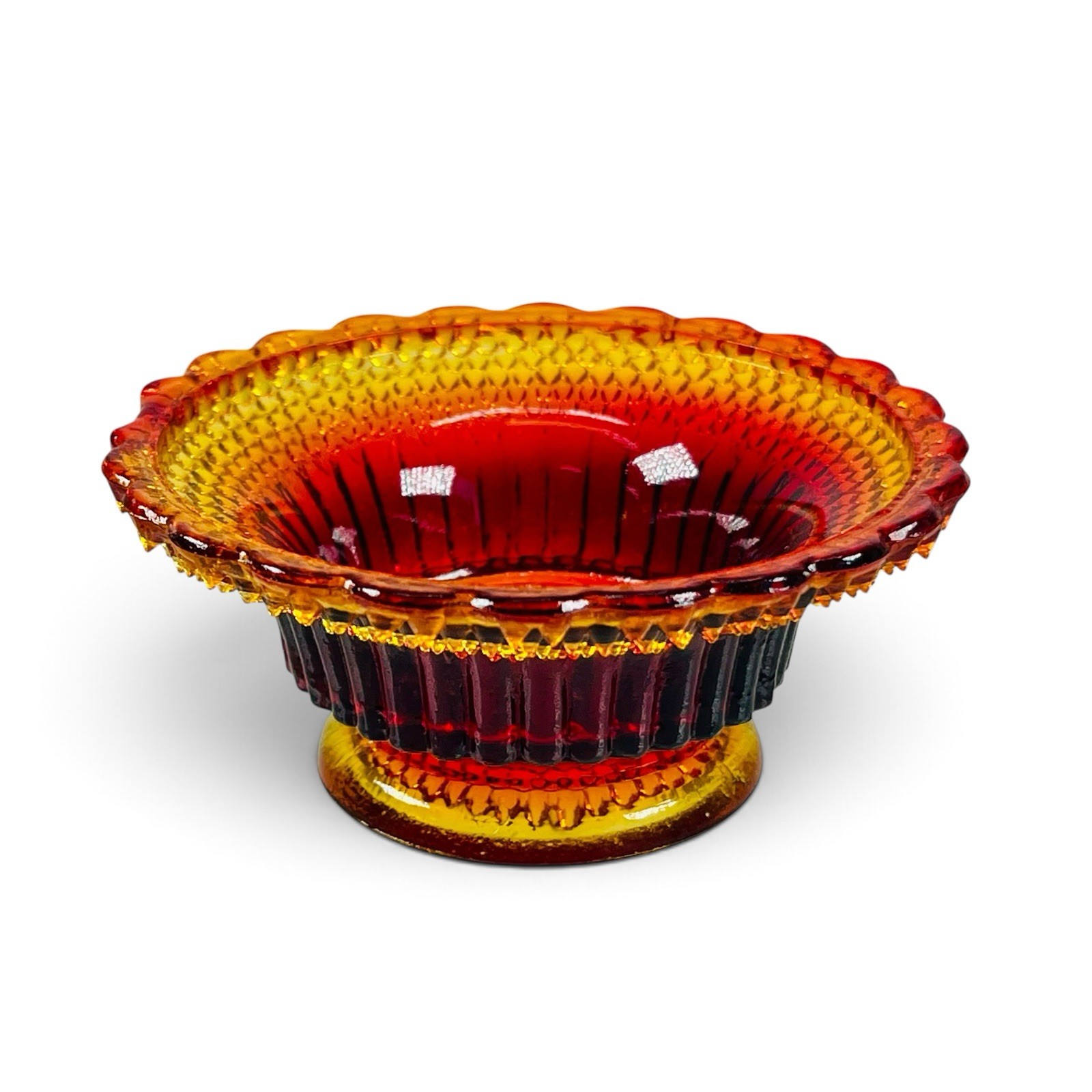 Vintage Degenhart Glass Amberina Star & Dewdrop Salt Cellar Orange Amber Glows