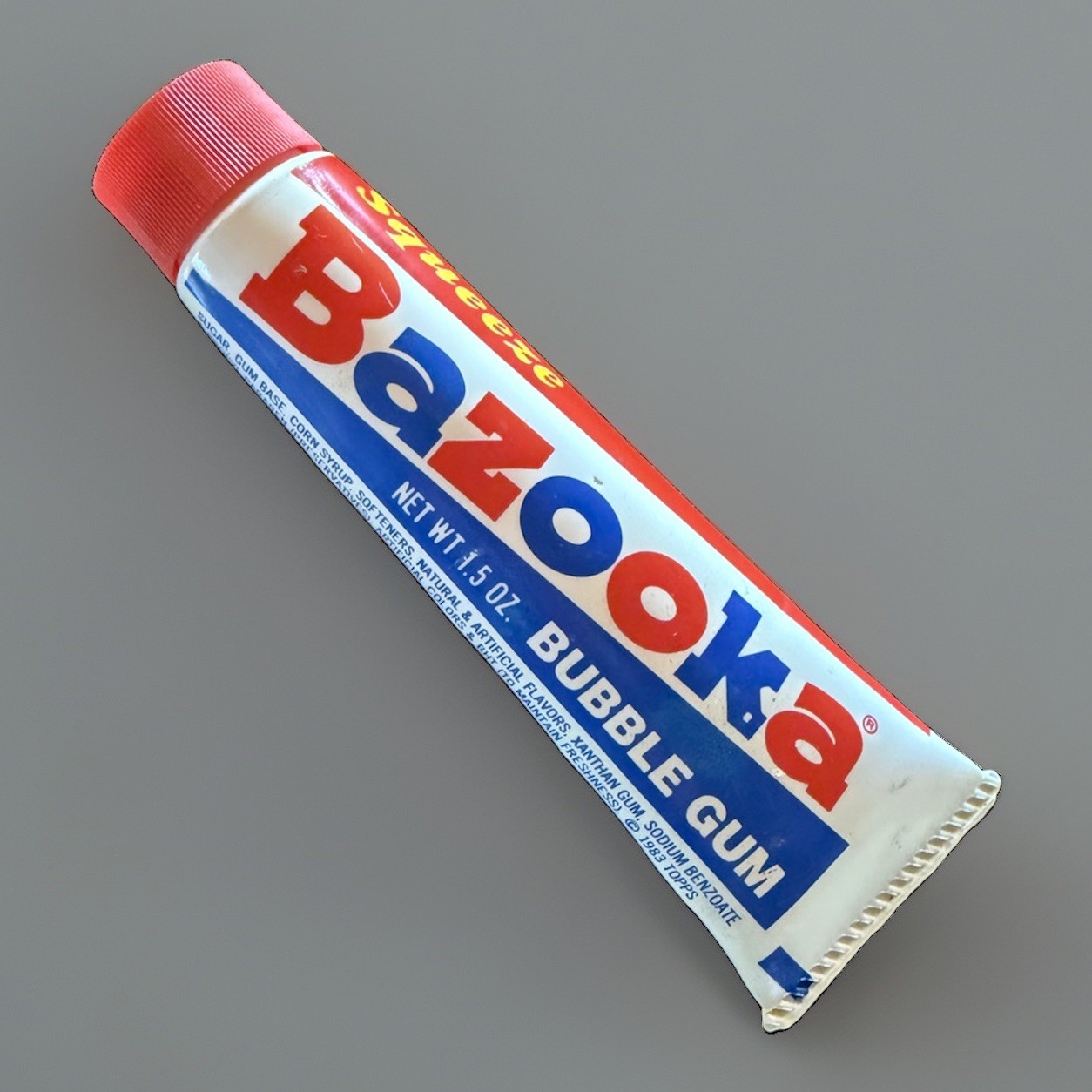 Vintage Topps 1983 SQUEEZE BAZOOKA BUBBLE GUM Tube - Candy Container