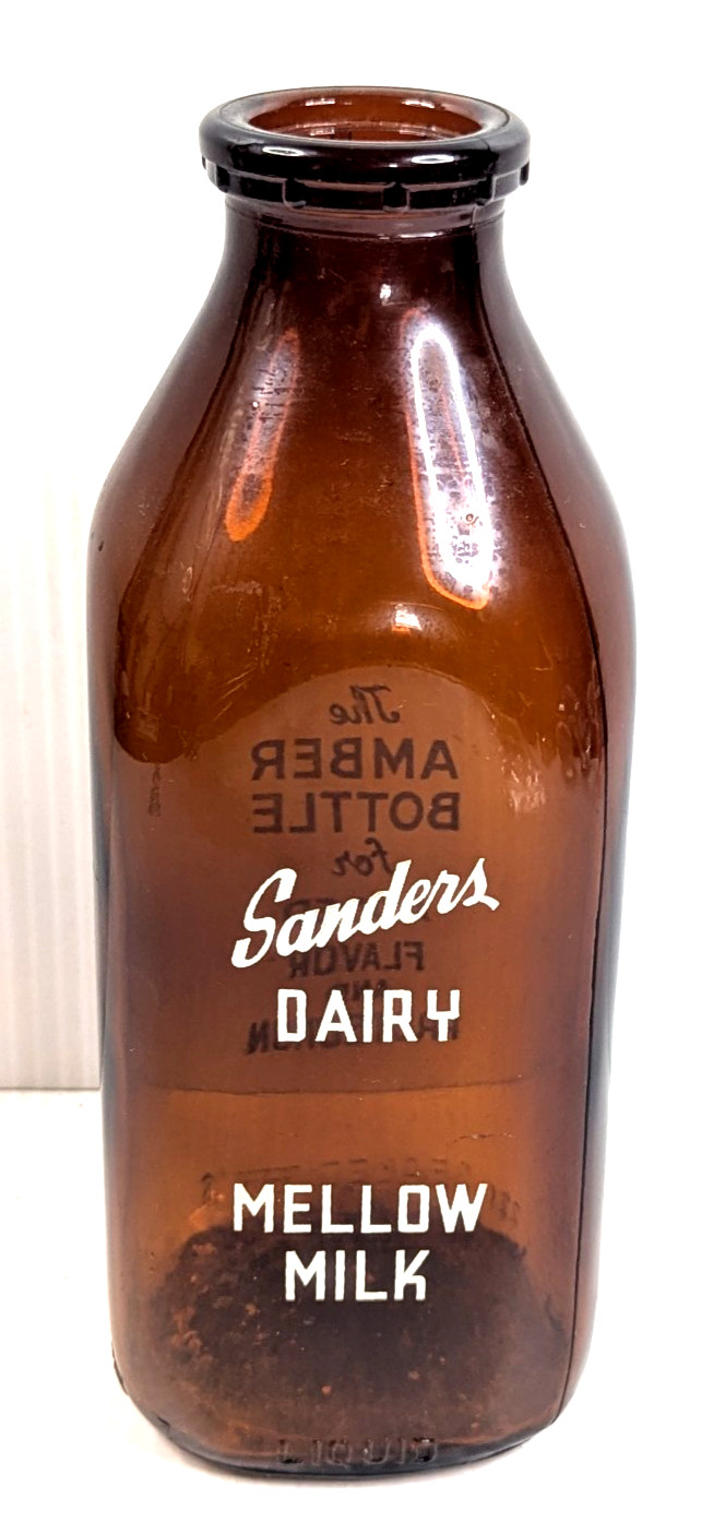 Vintage Mellow Milk Amber Milk Bottle Sanders Dairy Ohio One Quart 8.5\