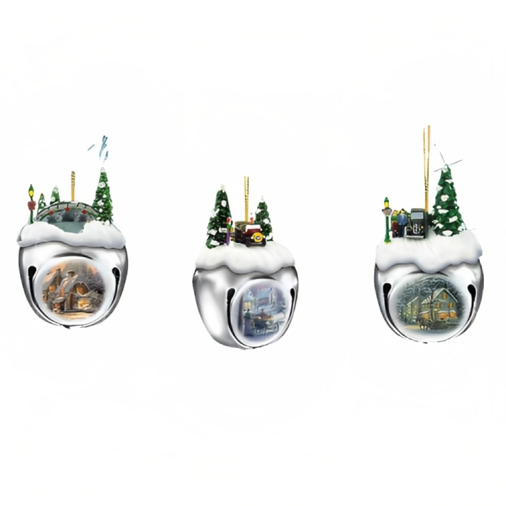 Ashton-Drake Winter Sleigh Bells #17 Ornament Set of 3 - Thomas Kinkade 3-inches