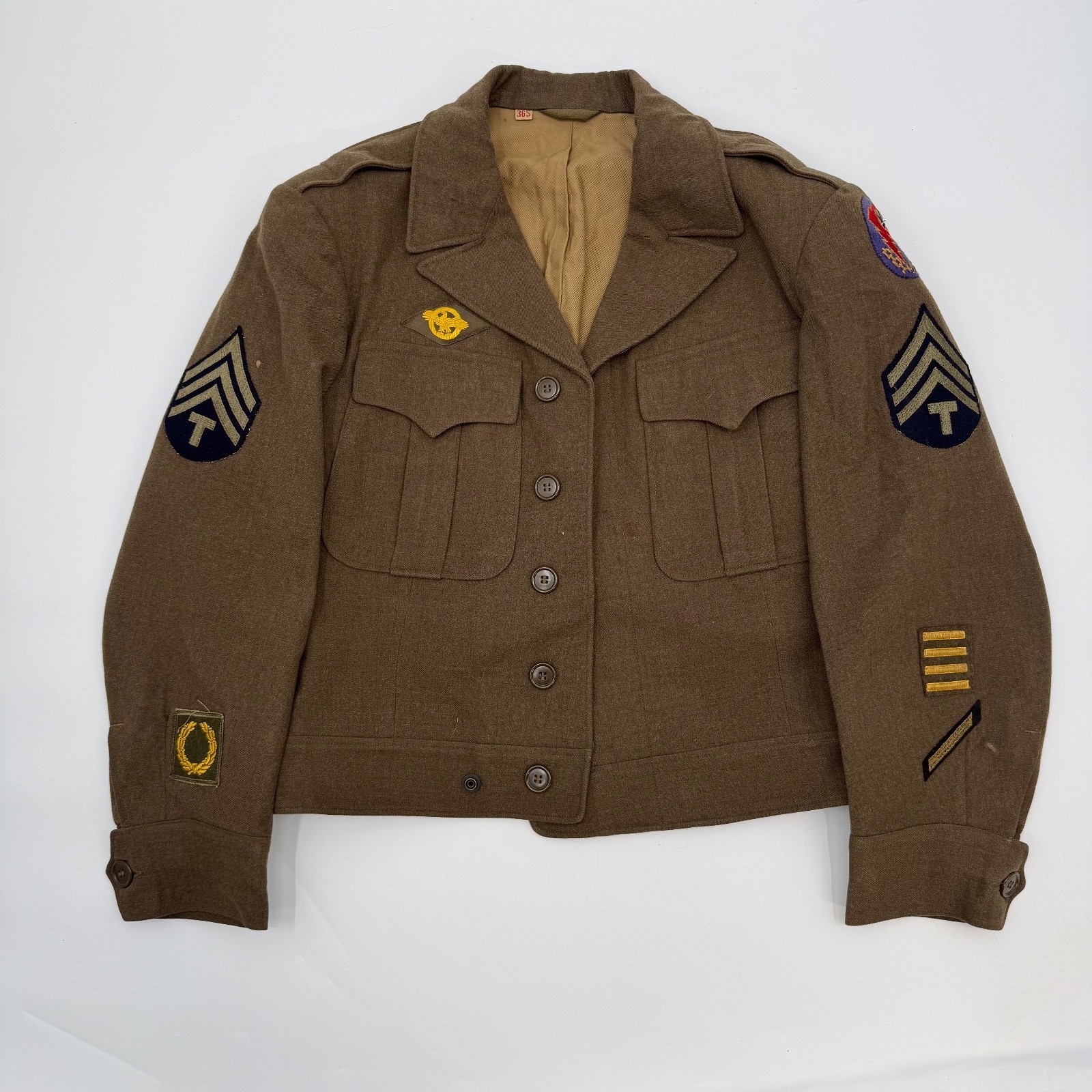 WWll US Army Field Jacket 1944 Joseph Levy Mens Size 36S Wool Patches