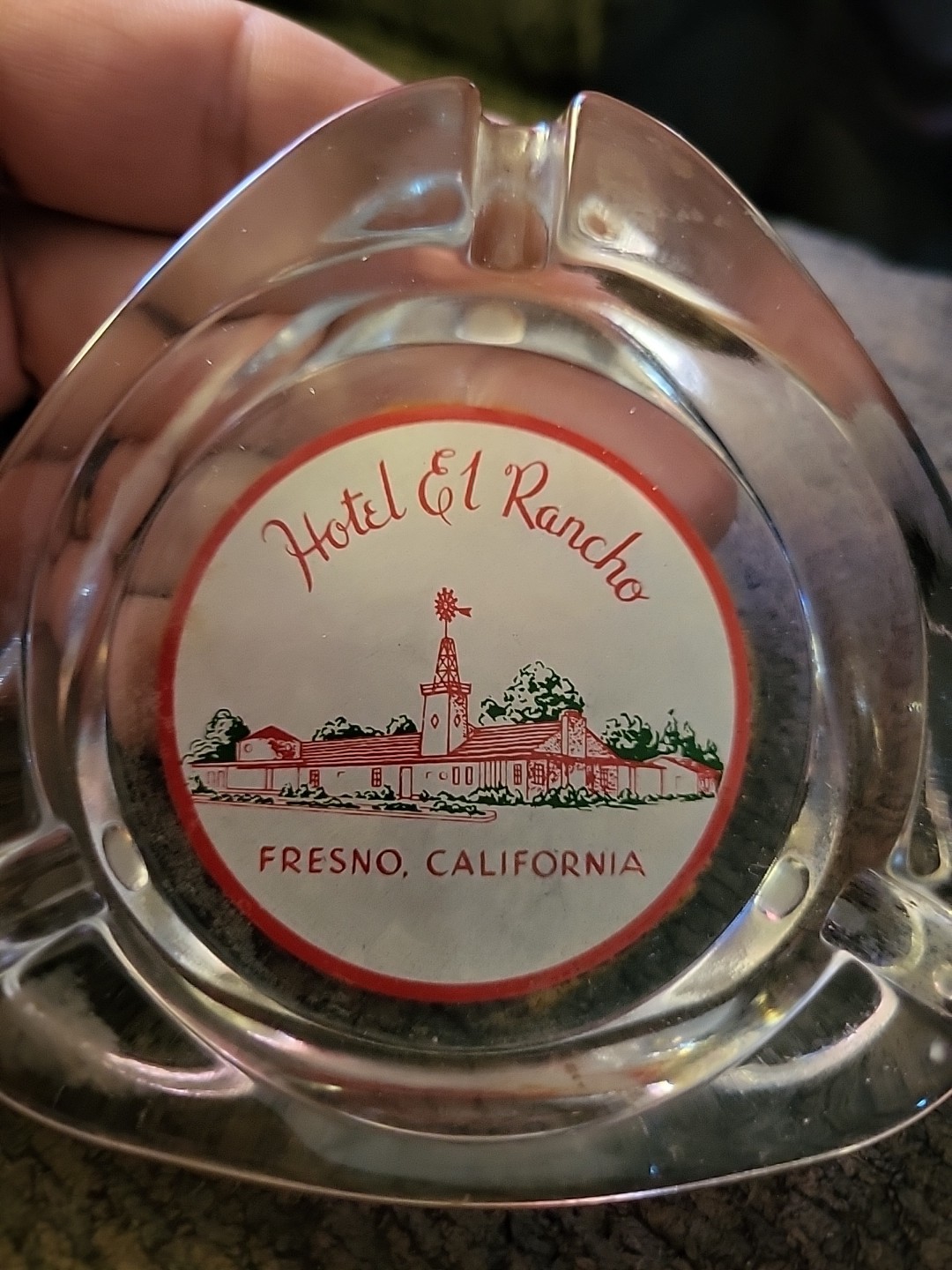 Vintage Hotel El Rancho Ashtray, Fresno, California - windmill on roof