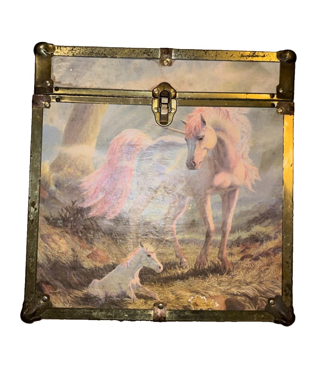 Vintage Seward Unicorn Rainbow Box Cube Trunk Chest Wood 1980s Kitsch 16