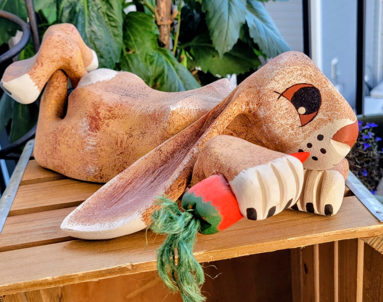 ​Whimsical Folk Art Cottonwood Rabbit Figurine by Rory Alvarez – Signed & Dated