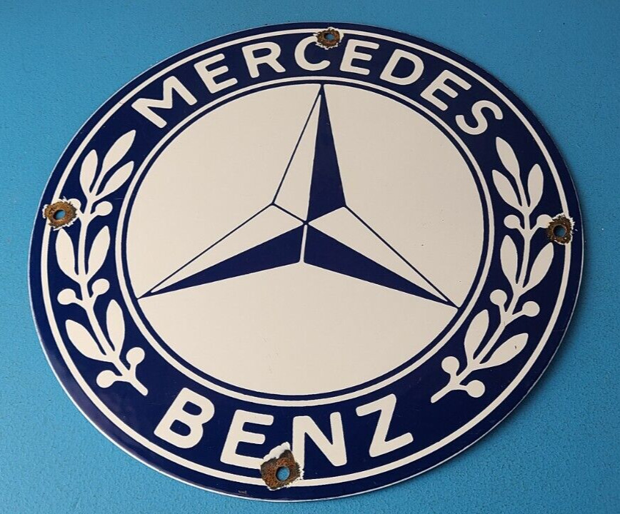 Vintage Mercedes Benz Sign - Porcelain Auto Shop Garage Gas Pump Plate Sign