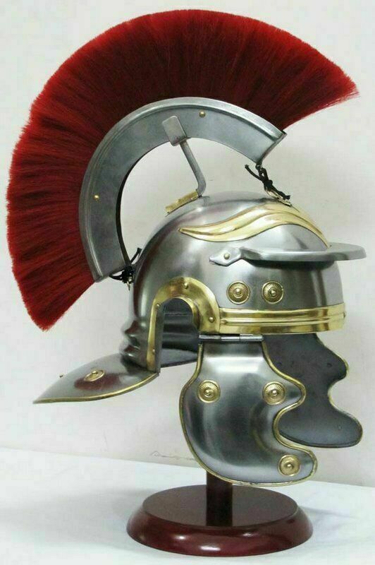 Vintage armour helmet red hair with stand brass roman new decorative style item
