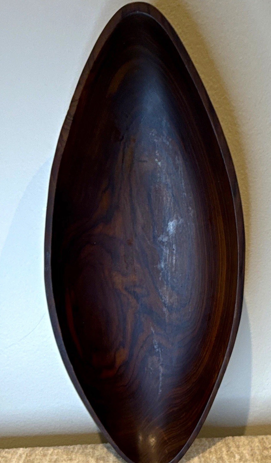 Vintage Jac-Arte Sculptural Canoe Bowl Mid Century Modern Exotic Hardwood 15