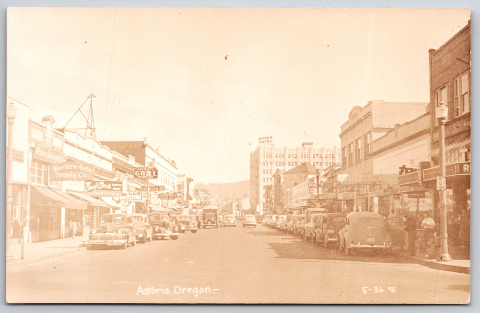 RPPC Street View Uptown Astoria Oregon OR 1936 UNP Postcard K3