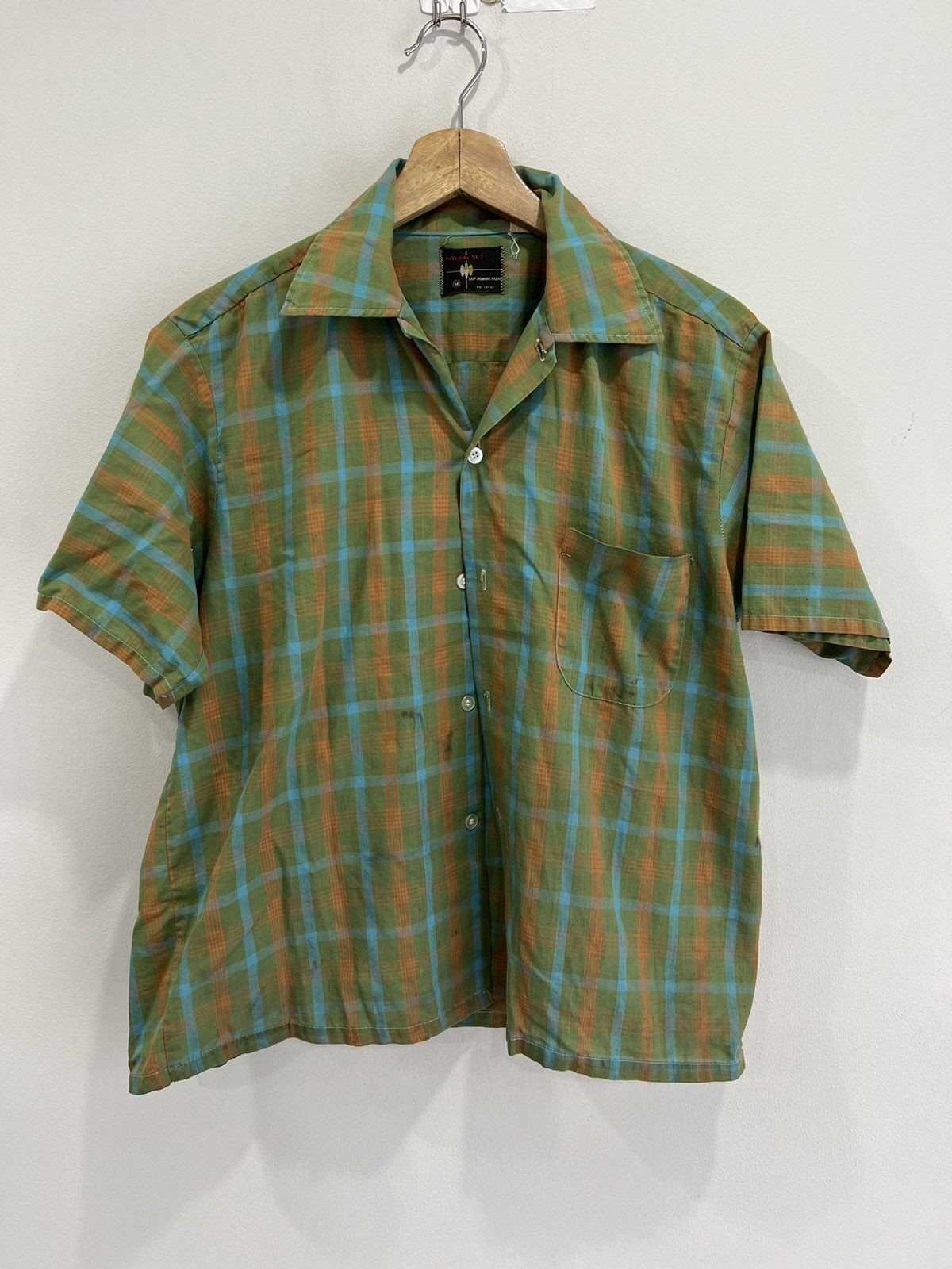 Vtg 70s 60s Gregg Set Plaid Button Up Shirt short cropped