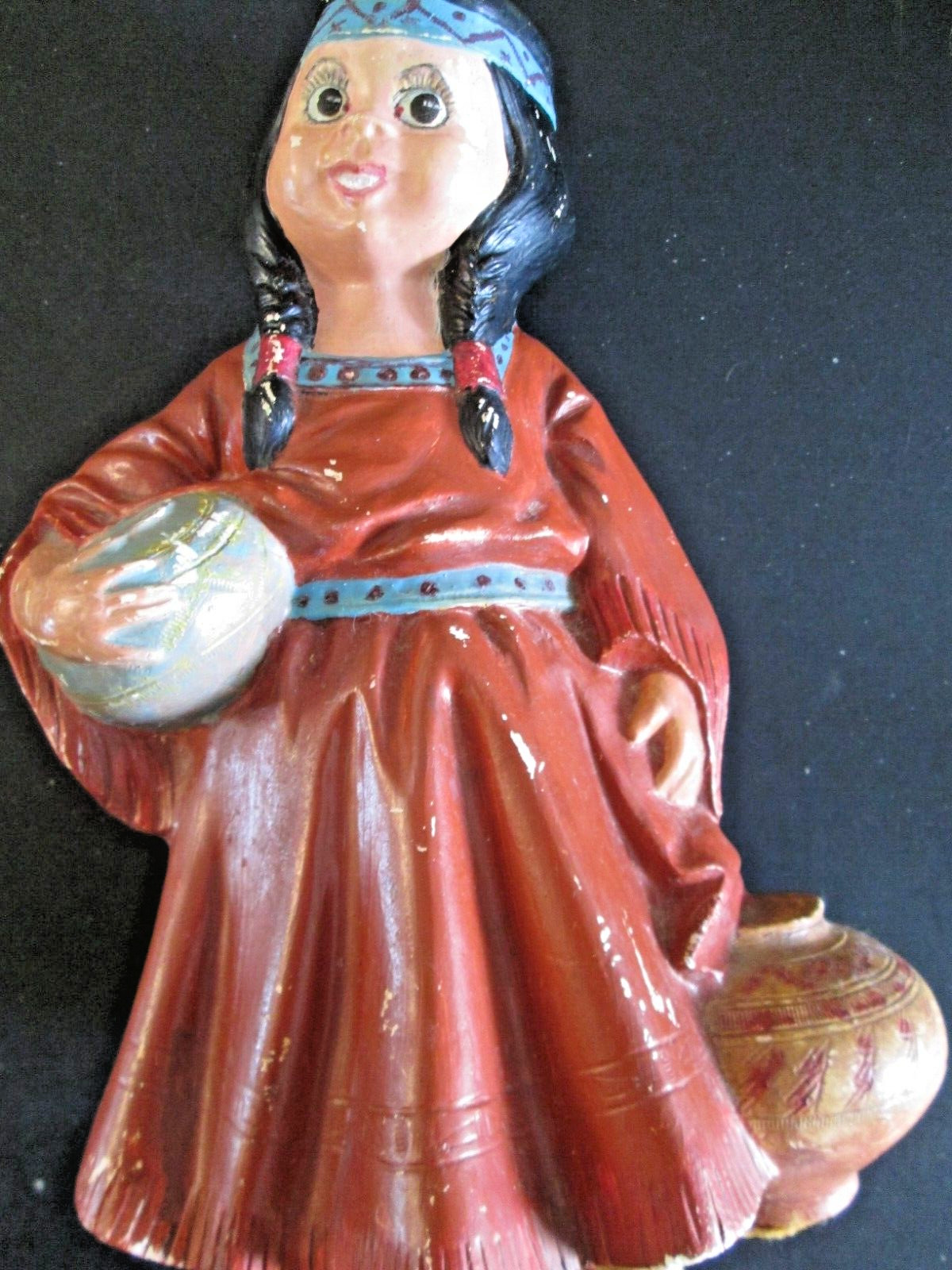 1940\'S AMERICAN NATIVE INDIAN CHILD STATUE CERAMIC MIX FIGURINE 7.5\