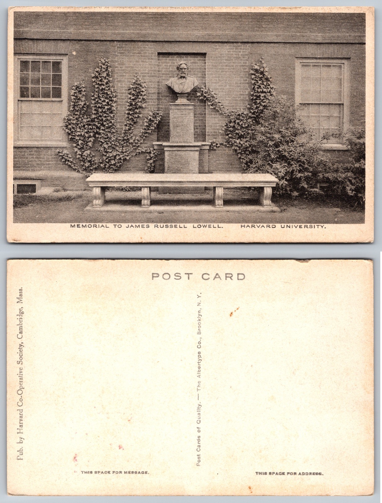 Memorial To James Russell Lowell Harvard University Postcard
