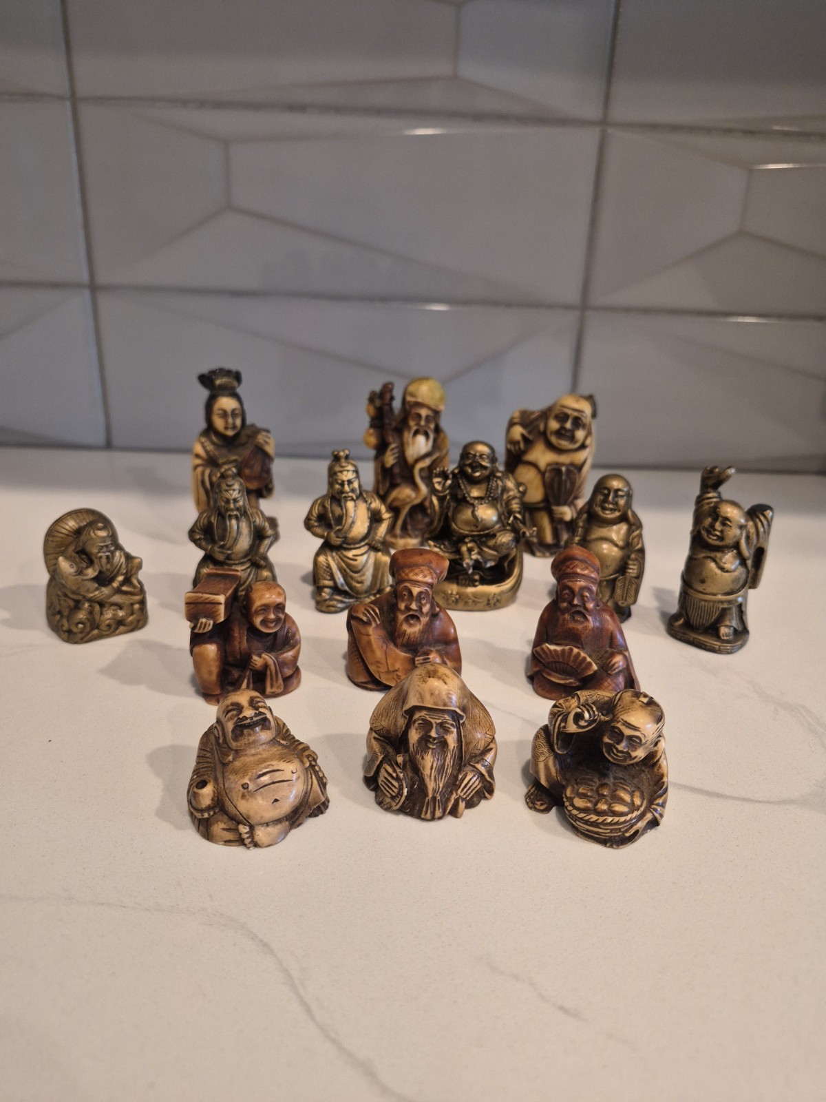 Vintage 15pc Small Asian Resin Figurines Vintage 15pc Small Asian Resin Figurines