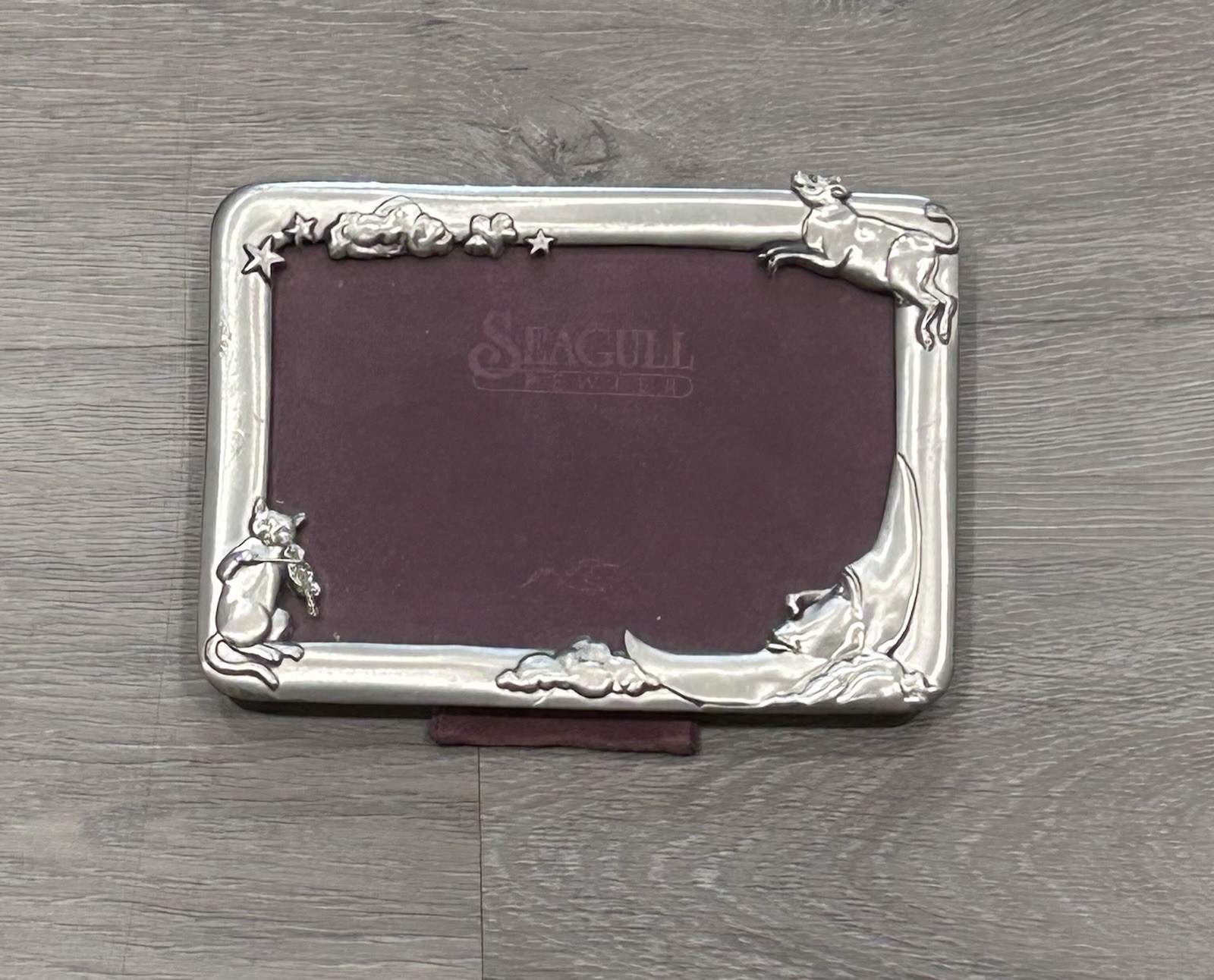 1988 Seagull Pewter Cat & Moon Picture Frame Hey Diddle Diddle Canada 4x7 VTG