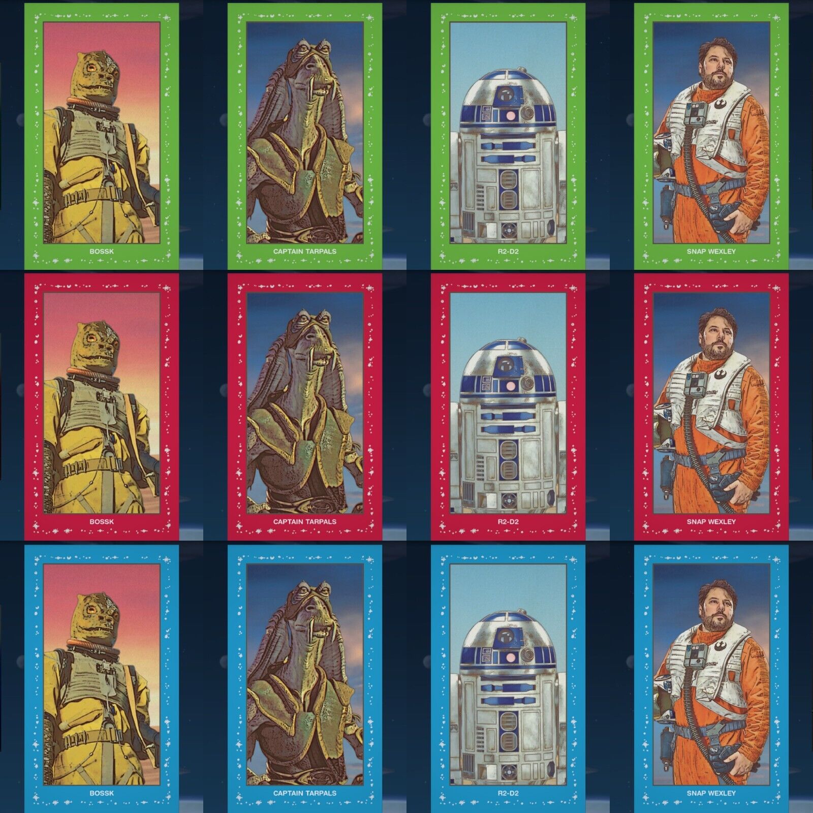 TOPPS STAR WARS CARD TRADER T - 206 SERIES 2 PART 4 GREEN RED BLUE SET 12 CARD