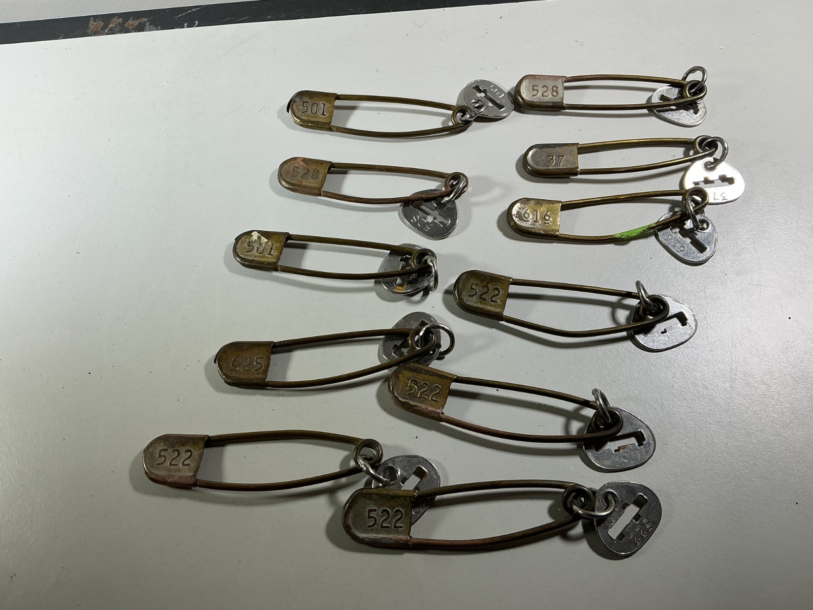 11 Vintage Military 5” Brass Laundry Pins & Metal Tags (Last Ones)