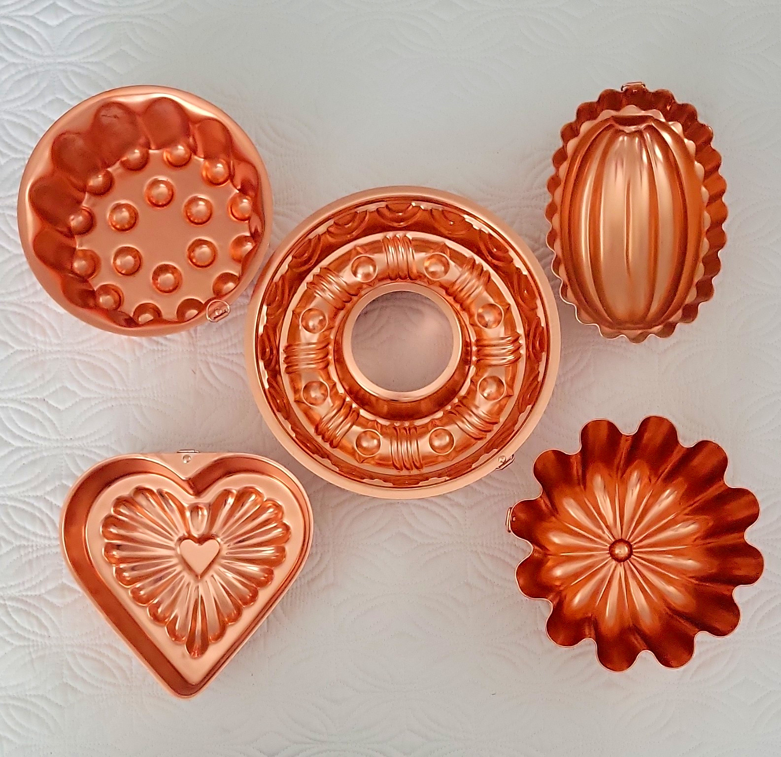 Set of 5 Copper Molds, Assorted Shapes, Copper Material. Sizes 6