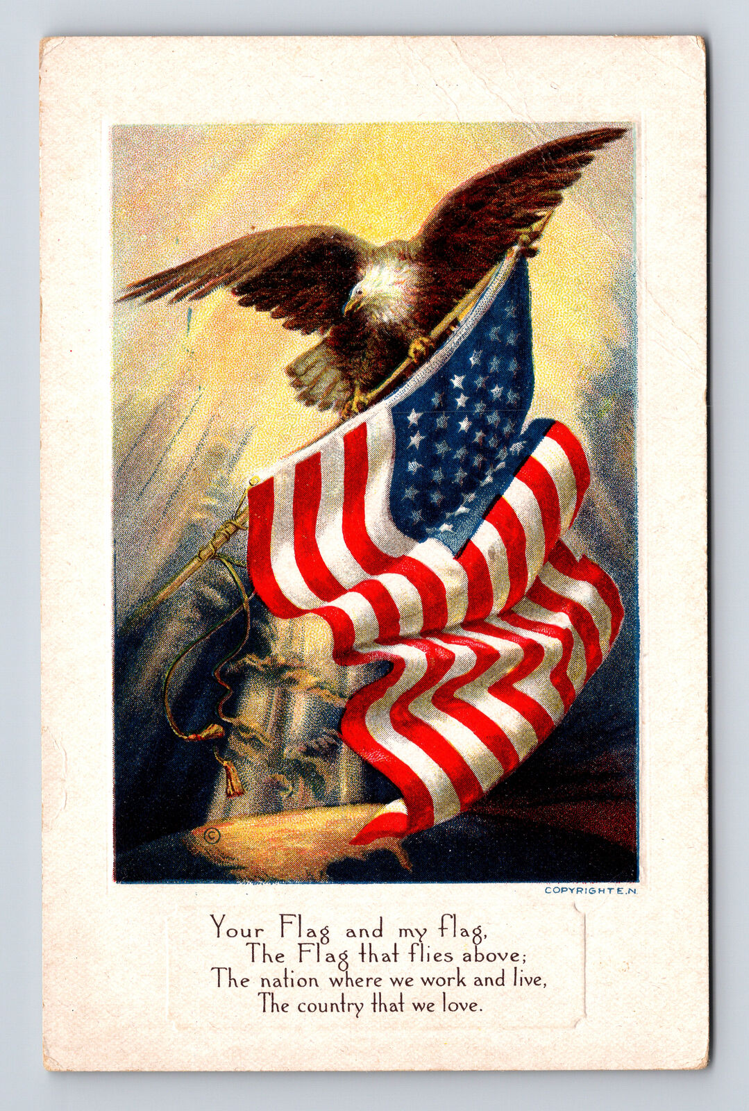 1919 E NASH PATRIOTIC Your Flag My Flag American Bald Eagle Warren PA Postcard