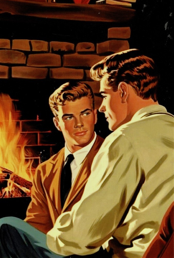Beside the Fireplace gay man\'s collection 4x6 MCM cover art
