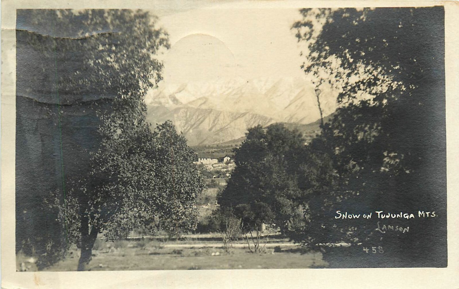 Tujunga California 1920s Snow on Mountains Lamson 1922 Postcard RPPC 24-9209
