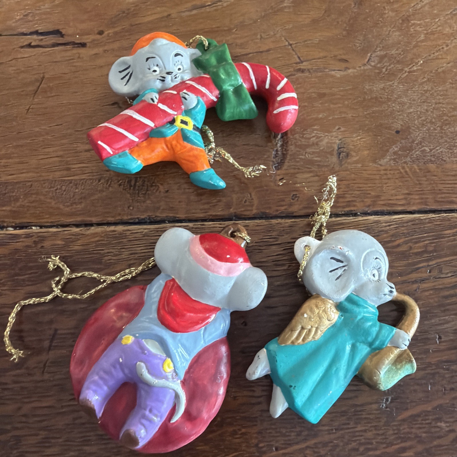 3 VINTAGE  Suspected ALBERTA (?) CERAMIC MICE CHRISTMAS ORNAMENTS See Pics