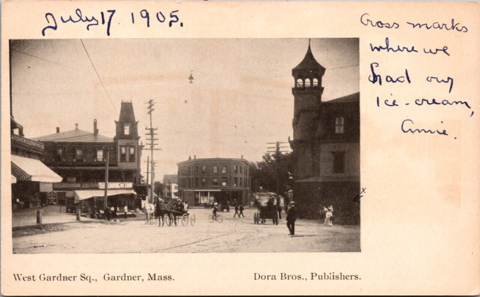 Postcard West Gardner Square in Gardner, Massachusetts