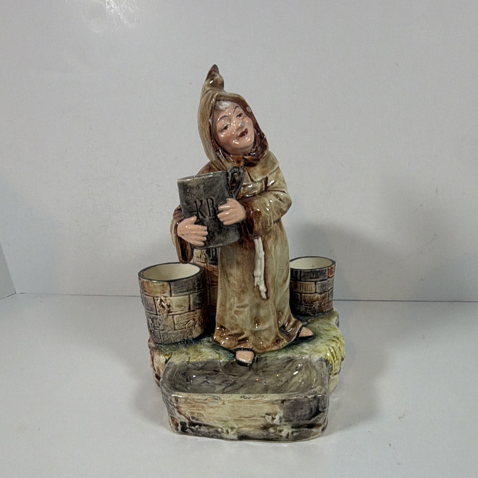19th Century Jolly Monk Hand Painted Porcelain Smoking Set 9”