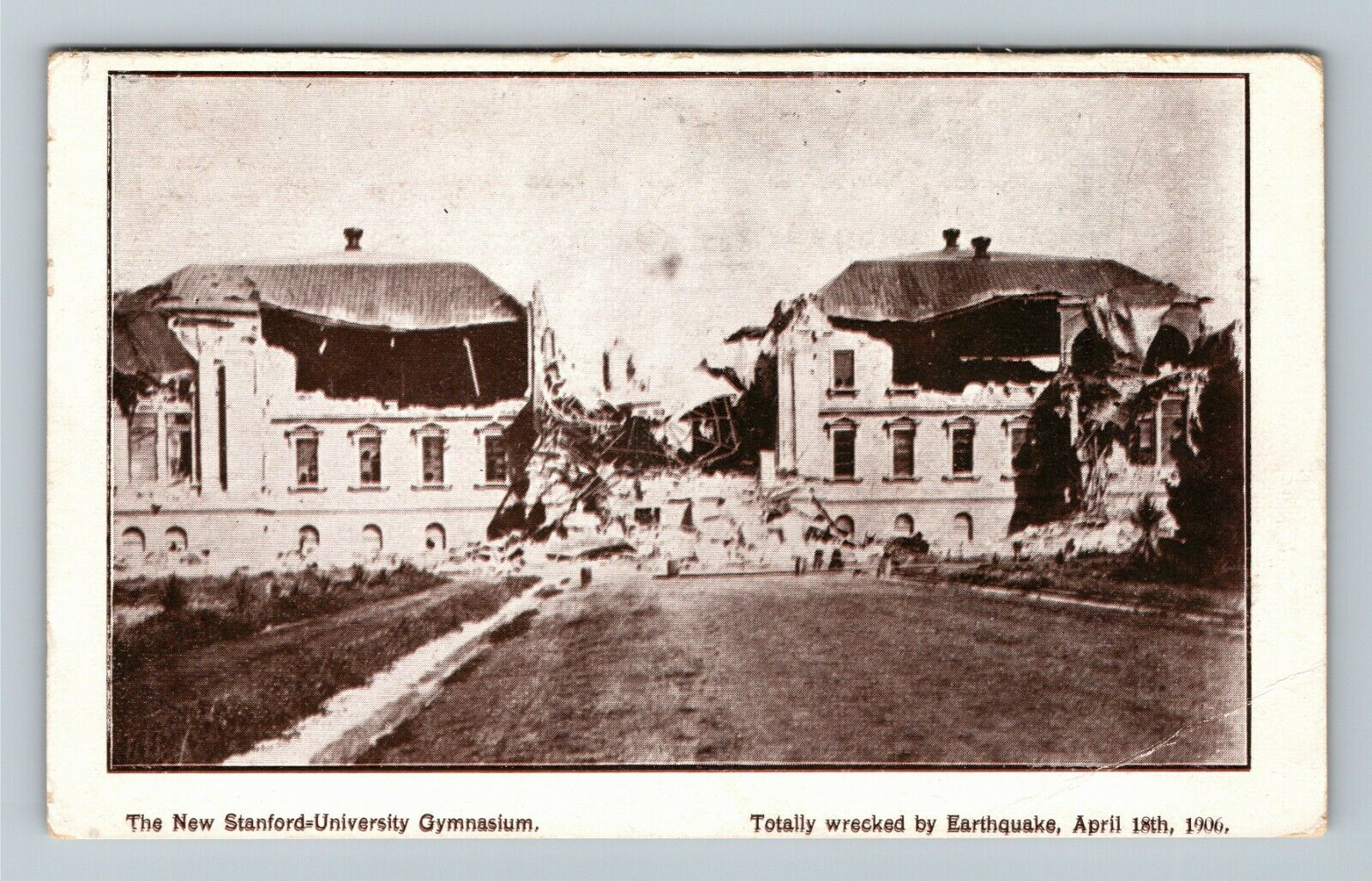 1906 San Francisco CA Earthquake Stanford Gymnasium Disaster Vintage Postcard