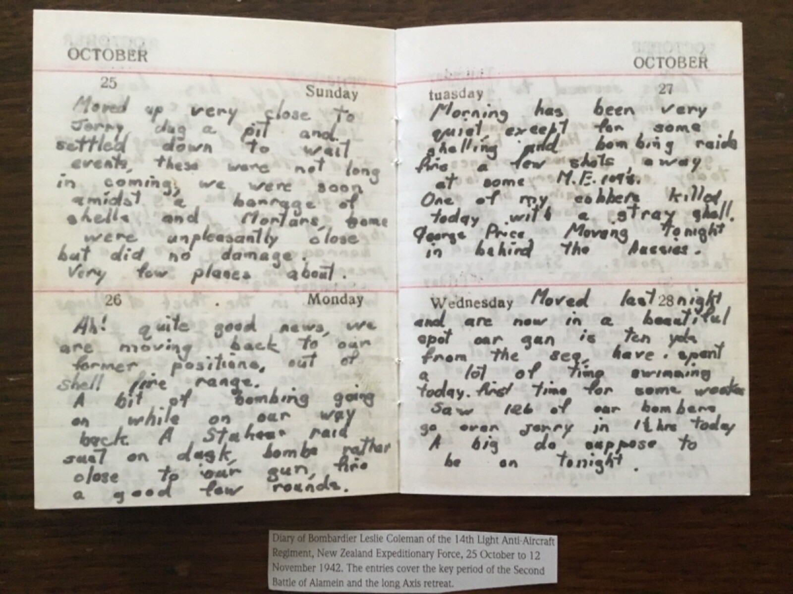 WWII 1942 BOMBARDIER DIARY OF 14th LIGHT ANTI-AIRCRAFT REGIMENT *(Reproduction)*