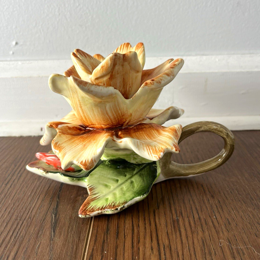 Vintage Capodimonte Porcelain Floral Candle Holder 1904