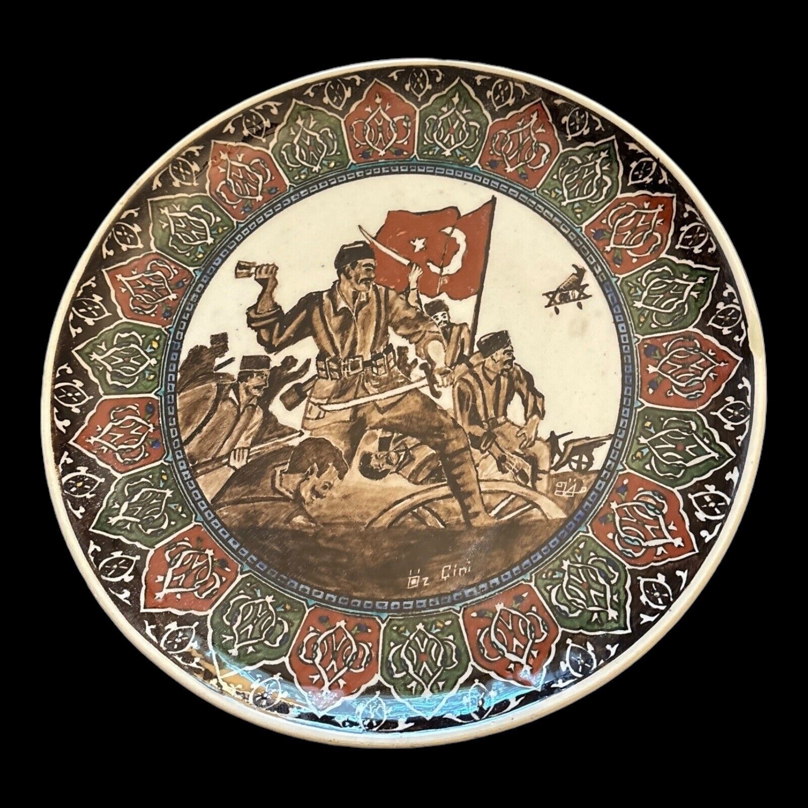 Vintage Handpainted 12” Decorative Plate Depicting Turkish Soldiers In Battle.