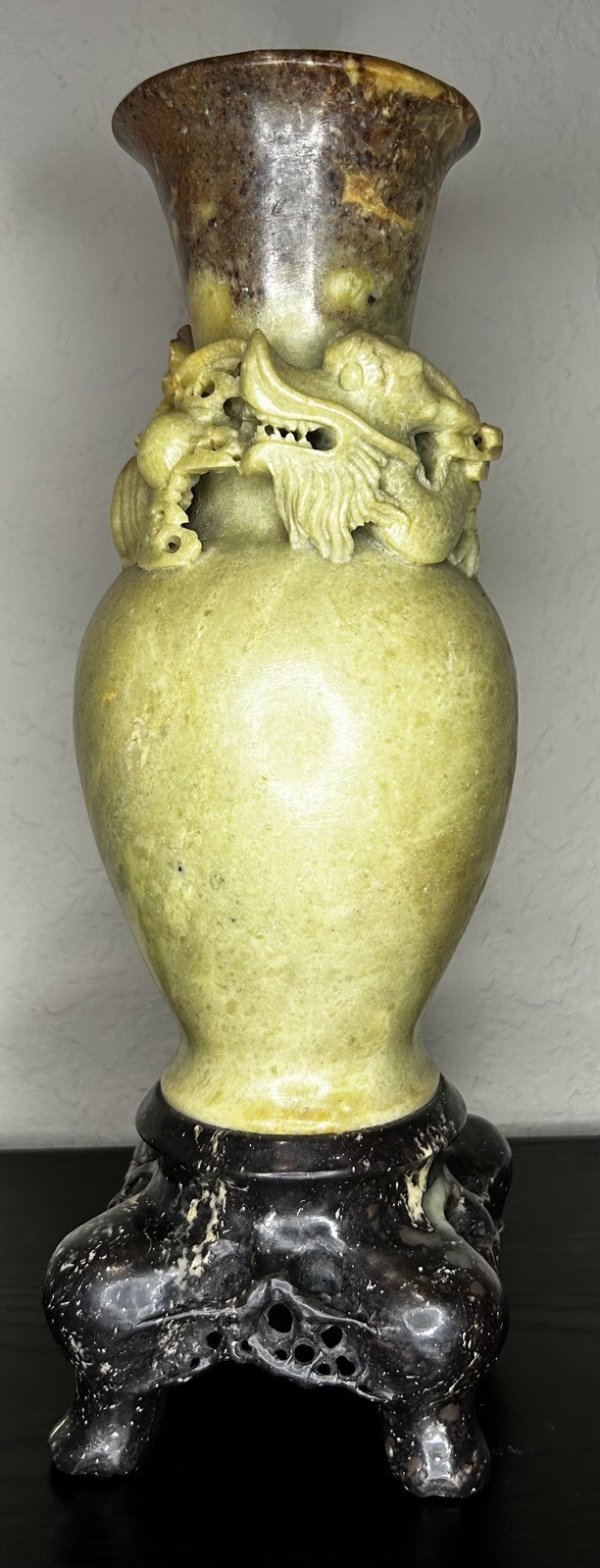BEAUTIFUL SOAPSTONE DRAGON CARVING 12” VASE - Handmade BEAUTIFUL SOAPSTONE DRAGON CARVING 12” VASE - Handmade