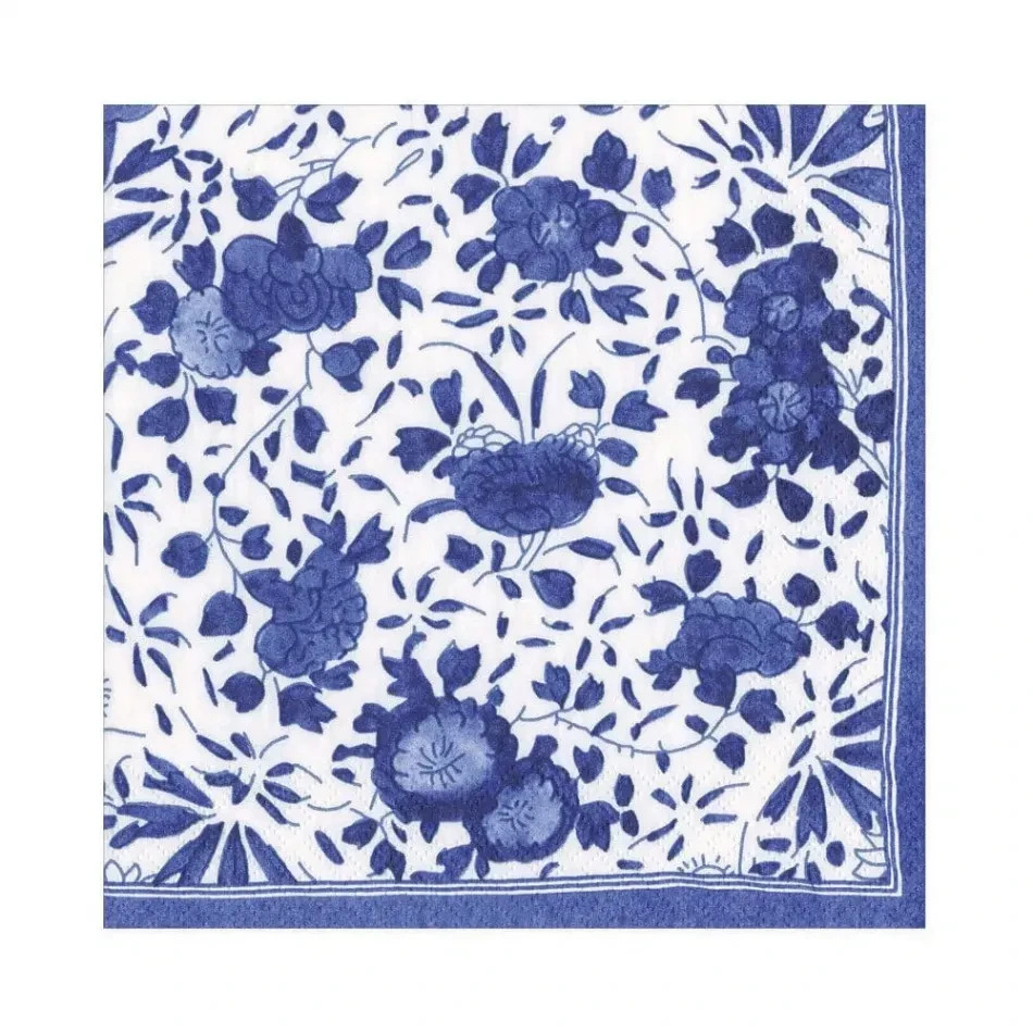 Caspari THE MET Delft Paper Luncheon Napkins in Blue, 20 Per Pack