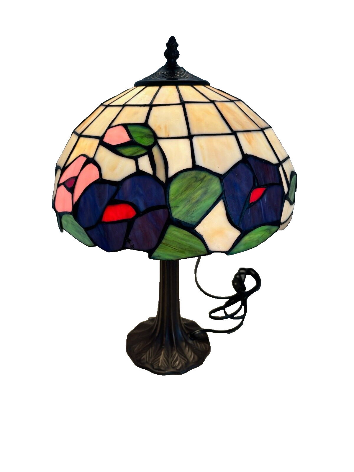 Vintage Tiffany Style Stained Glass Hummingbirds Floral Design Table Lamp 19