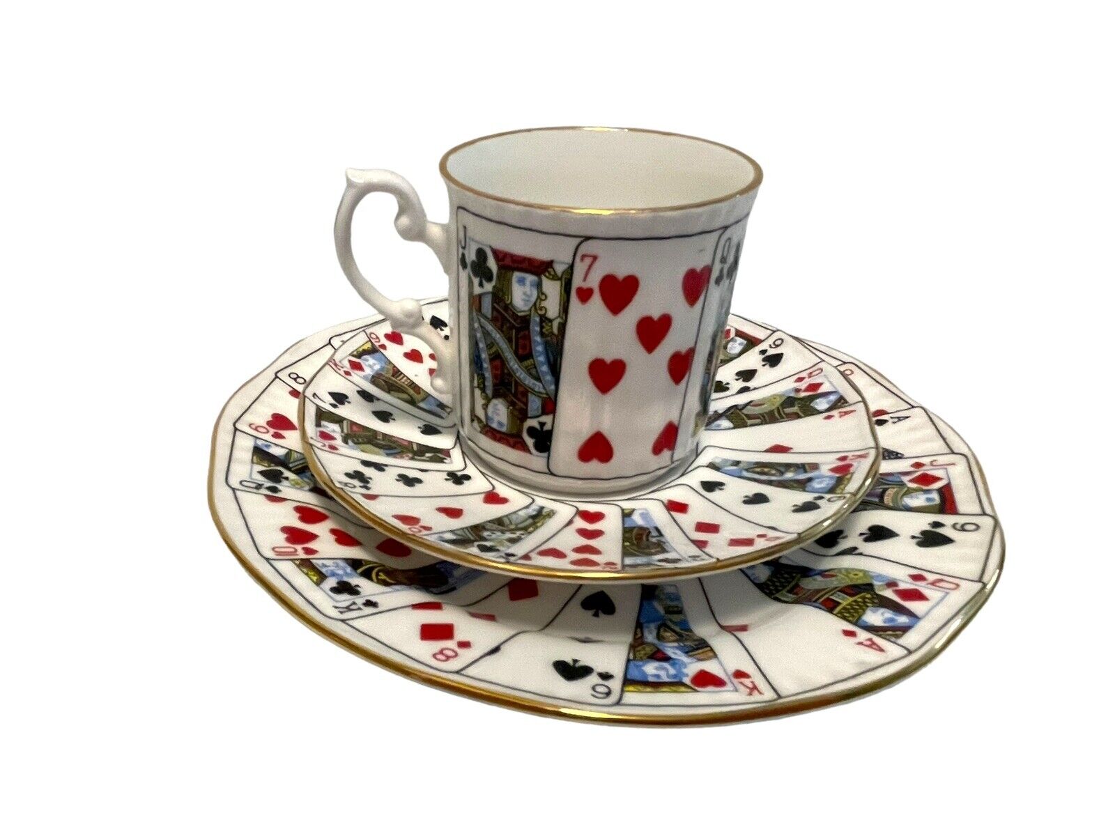 Elizabethan Playing Cards Demitasse Cup Saucer Plate Staffordshire Bone China