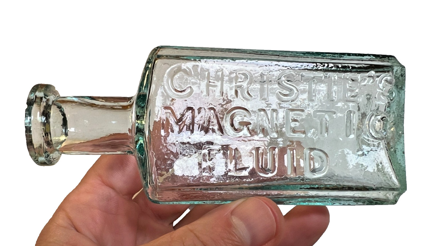 Antique CHRISTIE’S MAGNETIC FLUID Bottle Open Pontil Civil War Albany NEW YORK